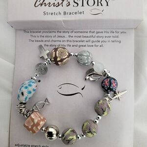 Christ's Story Floral Multi-Color Charm Stretch Bracelet